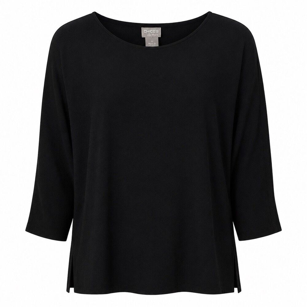 Chico's Travelers Black Knit Side Slit Top Size 0 - Picture 2 of 7